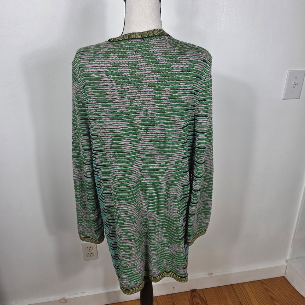 Missoni Knit Cardigan Jacket Green Pink Zigzag‎ Sz L Made in Italy - Picture 2 of 5